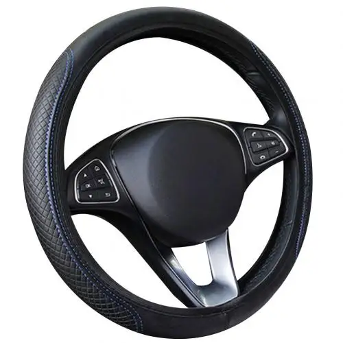 Black Blue Стильные автомобильные чехлы для руля автомобиля искусственная кожа Противоскользящий чехол для руля Крышка руля аксессуары авто - Название цвета: Black Blue