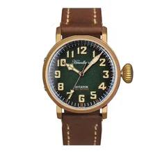 

Hruodland Men's Retro Bronze Pilot Watch Gradient Green Dial Sapphire PT5000/SW200 Automatic Movement 30Bar Water Resistant Lume