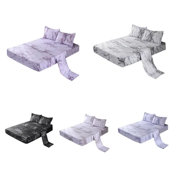 

1 Set 4 Piece Marble Cover Marble Bed Sheet Pillow Case Set Deep Pocket Comforter Cover Soft Bedding