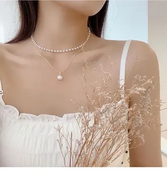 

New Products Spring and Summer Fashion Simple Necklace Cool Non-mainstream Design Double Layer Necklace Ladies' Sweet Pearl Chok
