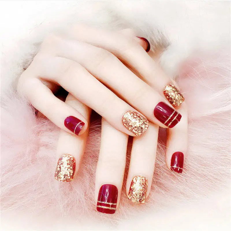 Декоративные короткие Im пресс на ногтях с клеем, стикер Kiss Искусственные Свадебные красные накладные ногти с искусственными Ongles Autocollant