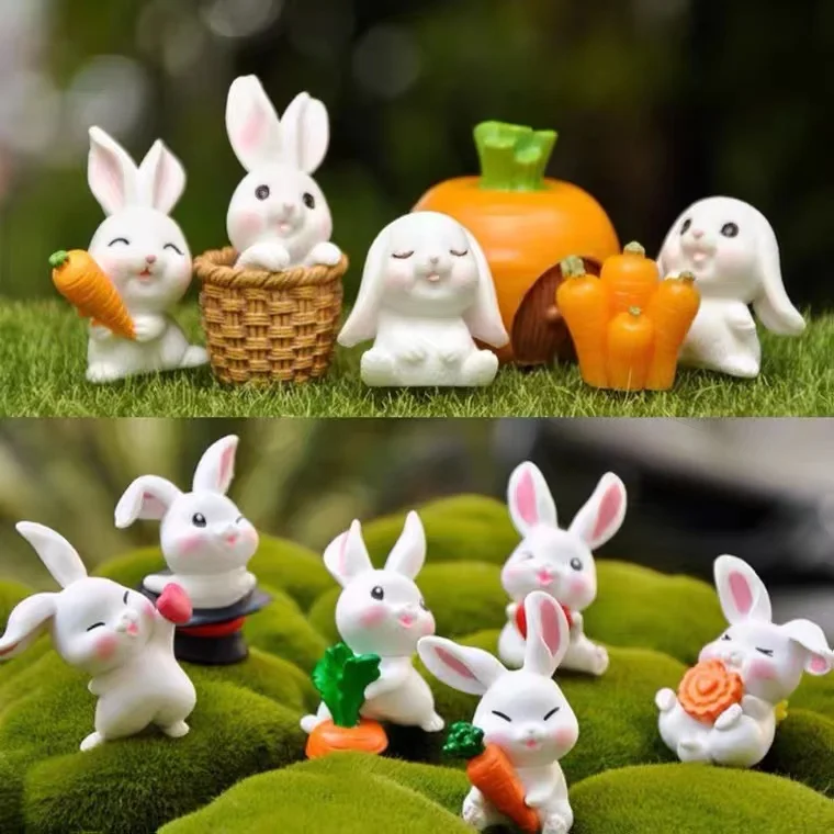1 Set Mini Cute Resin Rabbit Ornament Family Micro Landscape Decoration Bunny Miniatures Figurines Garden Bonsai Decor | Дом и сад