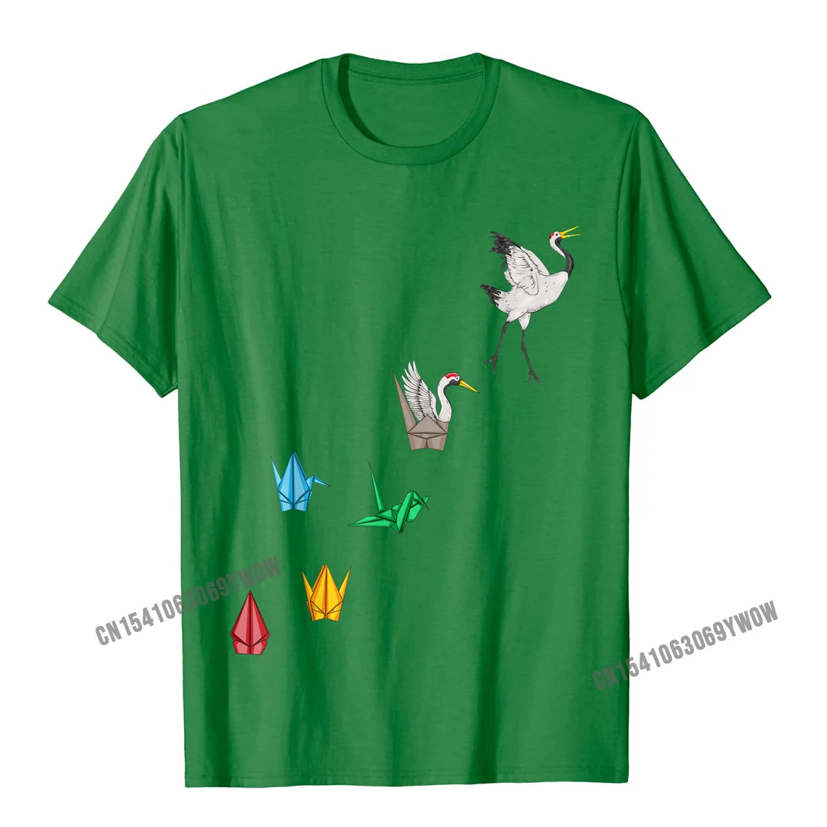 2021 Hot Sale Street Custom Short Sleeve T Shirts VALENTINE DAY O-Neck Cotton Tees for Men Tops T Shirt Design Origami Paper Crane Japanese Culture Bird Lover T-Shirt__751 green