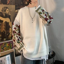 *#Best Price Winter Sweater Men's Warm Fashion Flower Embroidery Knit Pullover Men Streetwear Wild Knitting Sweaters Male Sweter Clothes *#Best Price Winter Sweater Men's Warm Fashion Flower Embroidery Knit Pullover Men Streetwear Wild Knitting Sweaters Male Sweter Clothes