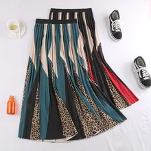 Осенне-зимняя Гибкая эластичная плиссированная юбка средней длины с высокой талией трапециевидной формы черного цвета с леопардовым принтом для женщин, винтажные зимние юбки