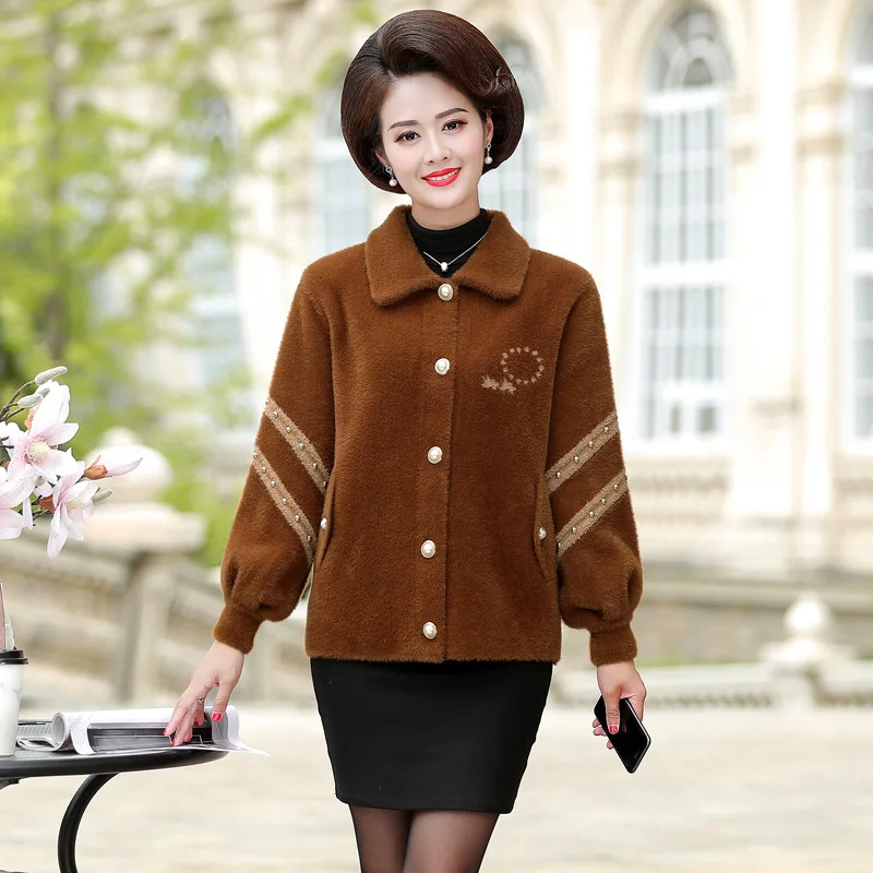 

Mom Winter Coat Short Mink Cashmere Western Style Loose Tops Nobility Middle-aged WOMEN'S Apparels Fashion Woolen Coat