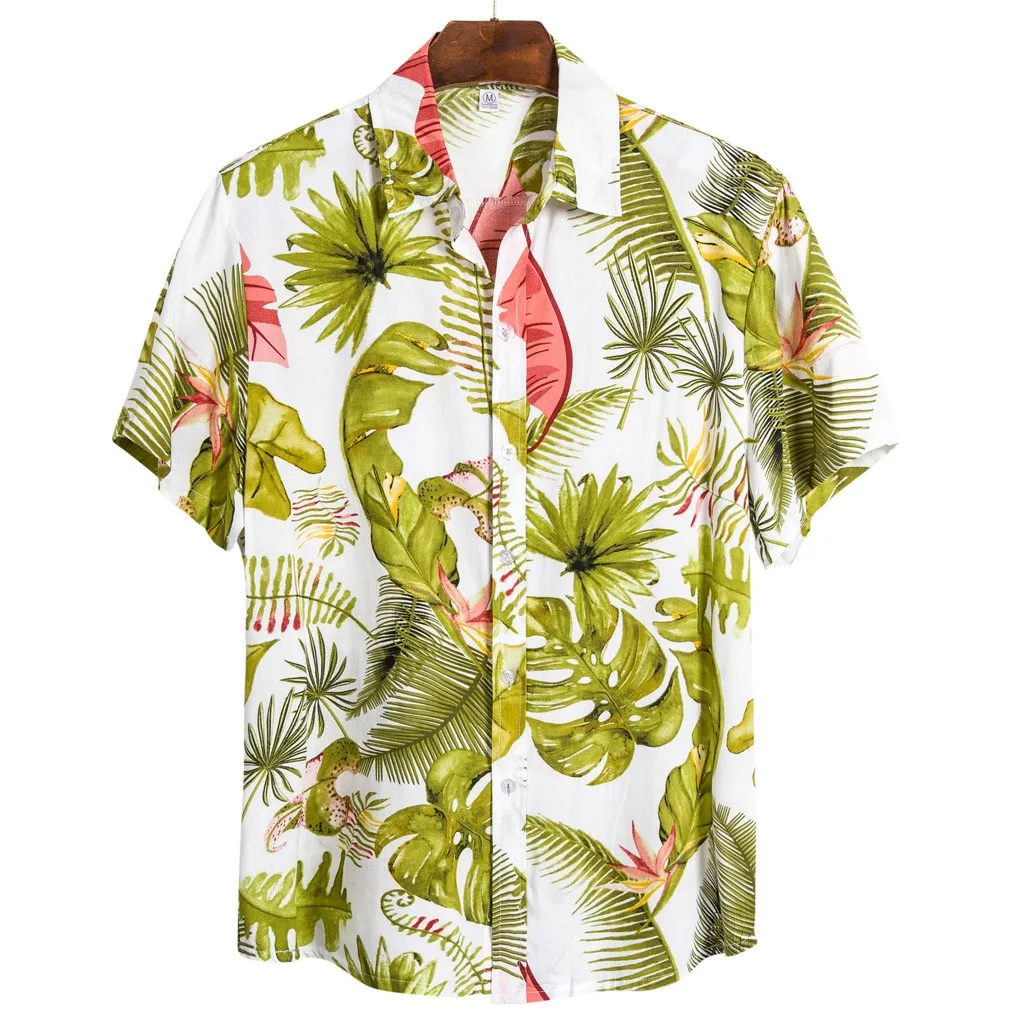 Повседневная мужская рубашка, Мужская гавайская рубашка, блуза, этнический стиль, короткий рукав, хлопок, лен, принт,, летняя, Пляжная, свободная, на пуговицах#1224 - Цвет: 2GN