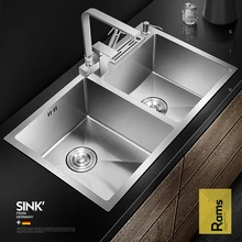 Thickened 304 Stainless Steel Restaurant Kitchen Sink Home Improvement Manual Double Tank Kitchen Fixture Undermount Basin Set