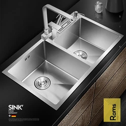 Thickened 304 Stainless Steel Restaurant Kitchen Sink Home Improvement Manual Double Tank Kitchen Fixture Undermount Basin Set
