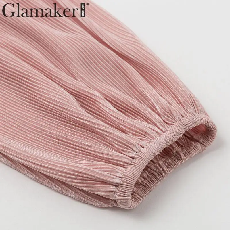 Glamaker, сексуальное облегающее короткое платье в стиле пэчворк, женское розовое осеннее платье с рукавом-фонариком, женские плиссированные вечерние платья с высокой талией, Клубное платье