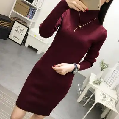 Bonjean Women Casual Polka Long Party Winter Dresses Sexy Long Sleeve O Neck Sweater Dress Knitted Boho Women Dress Vestidos - Цвет: wine