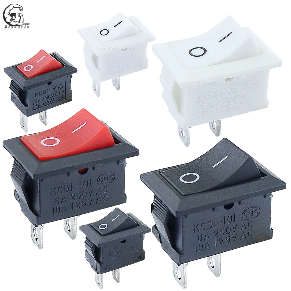 

KCD11-101 Push Button Switch 10x15mm 21x15mm SPST 2Pin 3A/6A 250V 6A/10A 125V On/Off Boat Rocker Switch Black Red and White kcd1
