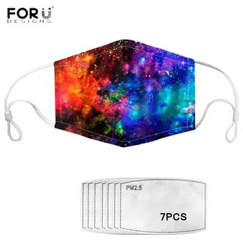 

FORUDESIGNS Galaxy Universe Pattern 7Pcs Filters Woman Man Mouth Mask Elastic Breathable Unisex Face Mask Non-disposable Masks