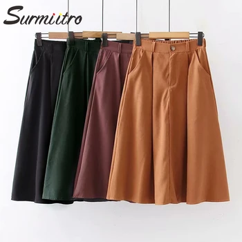 

Surmiitro Midi Skirt Women 2020 Spring Summer Casual Korean Ladies High Waist Black Red A Line Sun School Skirt Female