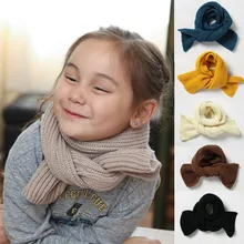 YELITE criandas meninos meninas cachecol de malha fibra acrilica cor sólida engrossado inverno pescocos mais quente xale letras