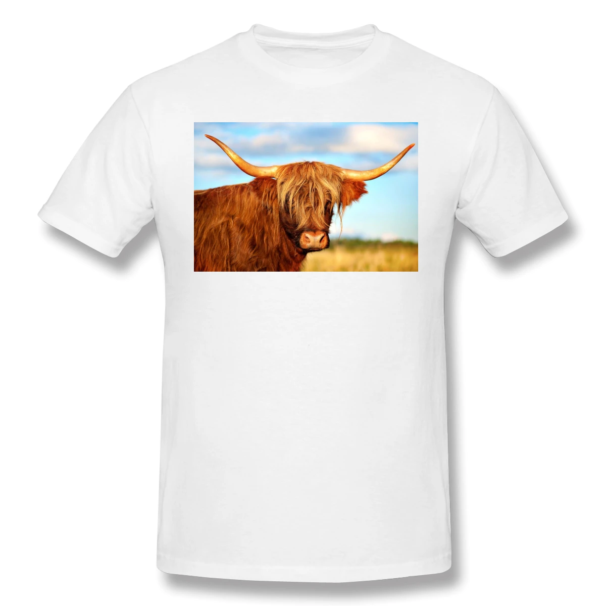 Summer 2020 Men tshirt Scottish Highland Cow In Field T-shirt Male Short Sleeve O-Neck Man Tshirt | Мужская одежда