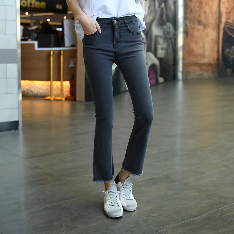 

Blue Details Photo Shoot Korean-style New Style Elasticity Slim Fit Fur Trim Skinny Jeans WOMEN'S Pants Autumn Clothing