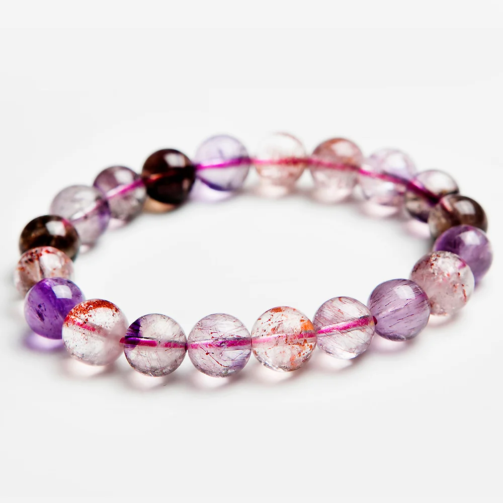 

9mm Genuine Natural Super Seven 7 Colorful Rutilated Quartz Crystal Round Beads Bracelet For Women Men Jewelry AAAAA