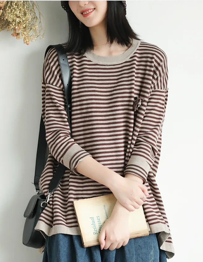 

Autumn Winter Sweater Women Fashion Knitting Large size Loose Pullovers 2019 New Ladies Tops O-Neck Long-sleeved Striped Sweater