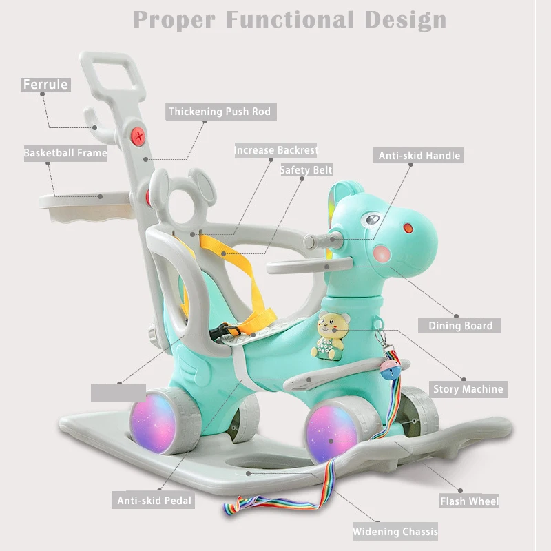 Tanie Niemowlę lśniące dziecko zabawki do jeżdżenia 5w1 jednorożec Rocking Horse gramofon koszyk Flash pogrubienie podwozie dzieci kryty zabawki