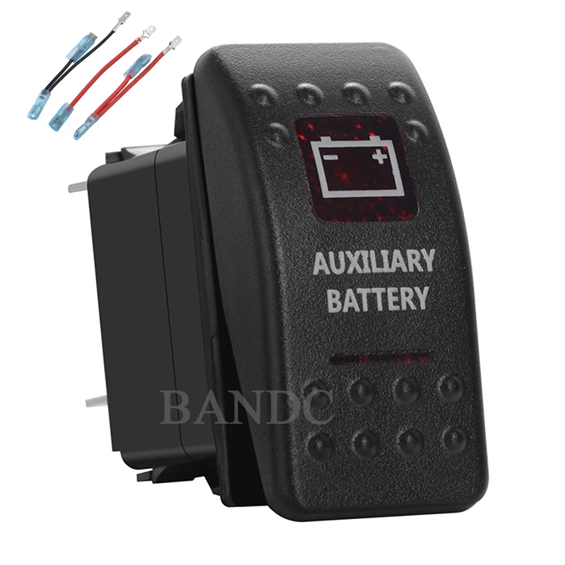 Batteria Ausiliaria Interruttore A Bilanciere 5 Pin On-Off Spst Doppia Lampada A Led Rossa Per Veicoli Per Camion Camper Per Barche, Impermeabili, Cav