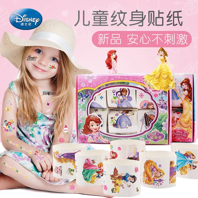 Disney Princess Children's Personalized Waterproof DIY Tattoo Stickers Frozen Princess Sophia Cute Cartoon Toys Gift Box