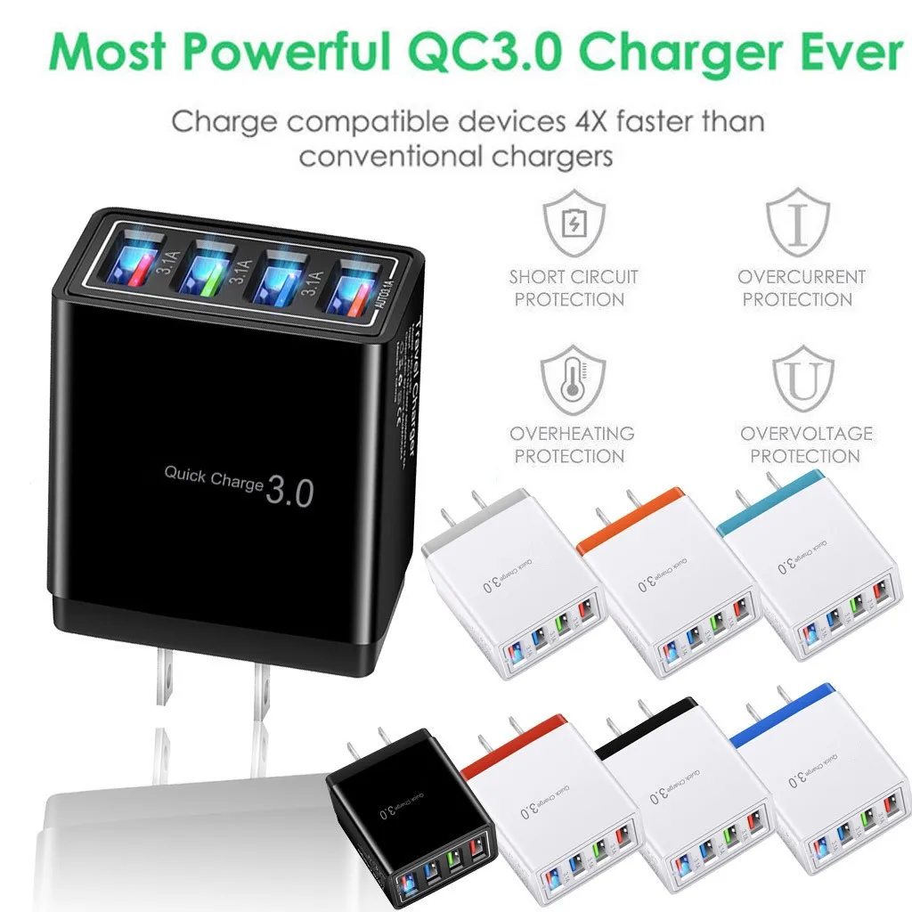 Carprie 4 порта Быстрая зарядка QC 3,0 usb-хаб настенное зарядное устройство 3.5A адаптер питания штепсельная вилка США адаптеры для быстрой зарядки со светодиодом