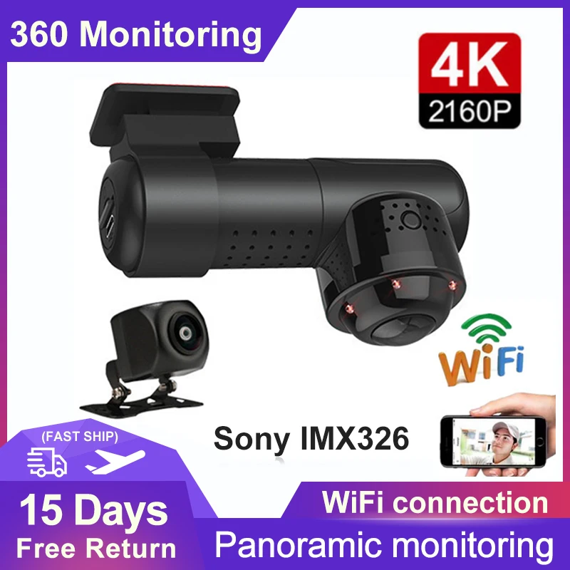 4K 2160P HD Автомобильный видеорегистратор мини 360 панорама тире Камера Sony IMX326 24H