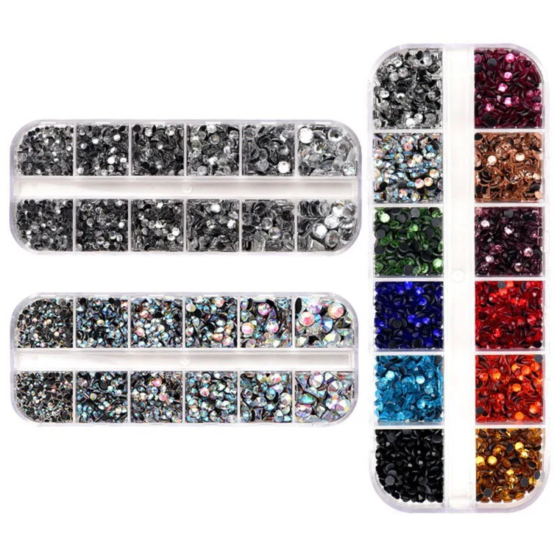 

Crystal Glass Nail Art Beads Mixed Flat Backs Rhinestones Gems With 12 Grids Storage Box For Home Decor DIY Craft Supplies M