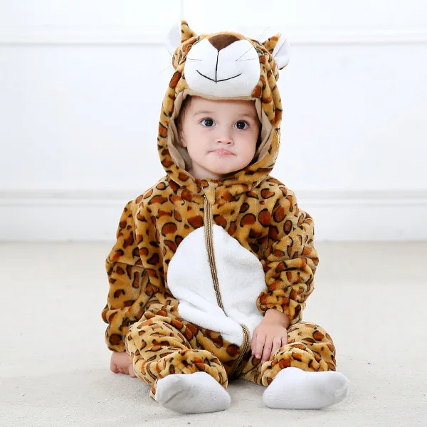 Детские комбинезоны; Одежда для новорожденных; Зимний Детский комбинезон с рисунками животных; цельный комбинезон для девочек и мальчиков; одежда для детей - Цвет: leopard