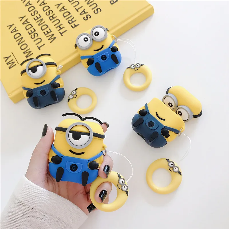 

Jamular Cute Little Yellow Man Bluetooth Earphones Case for Apple Airpods 2 1 Air Pods Wireless Headphone Earbuds Cover Funda