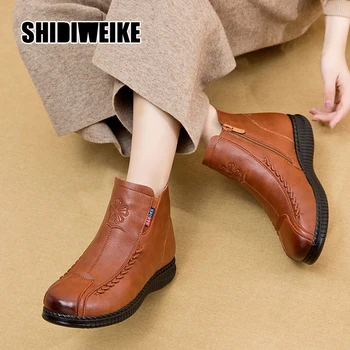 

Women Retro embroidered Boots Winter Short Boot Leather 2020 Stylish Vintage Low Heel Platforms Ankle Shoes Retro Casual v850