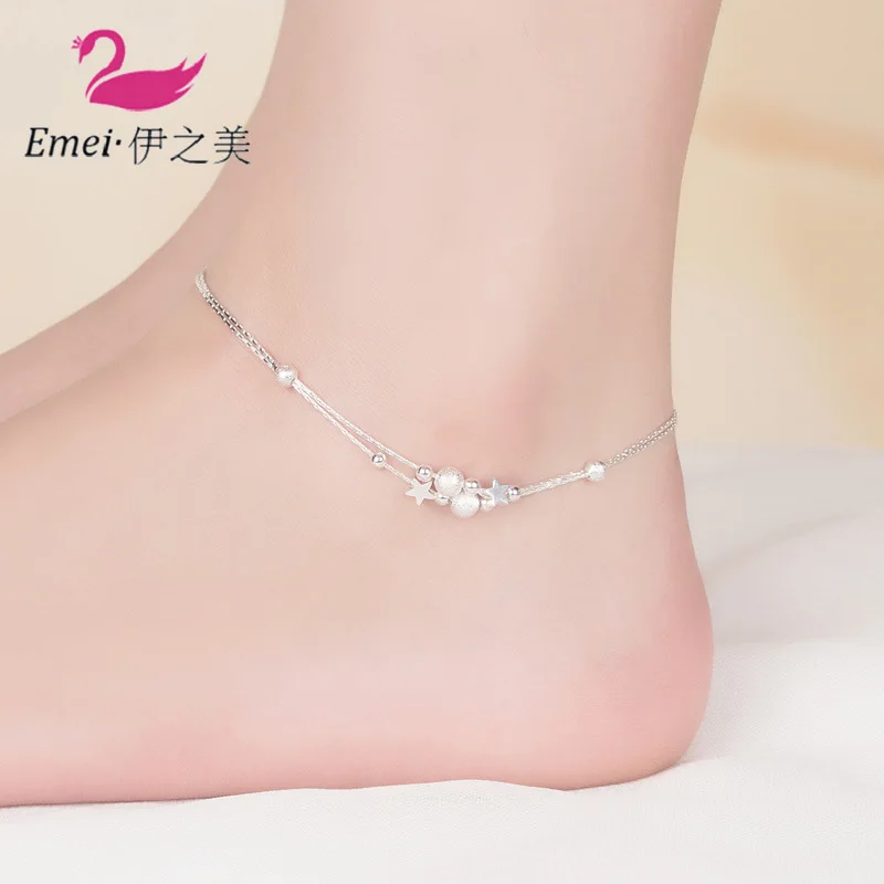 

2019 New Style Fashion Anklet Europe And America Students Five-pointed Star Double Layer Anklet Women's Dull Polish Bead Ornamen