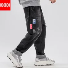Джинсовые хип-хоп Синие рваные мешковатые джинсы для мужчин черные осенние уличные Брендовые брюки мужские зимние модные повседневные джинсы-Карго