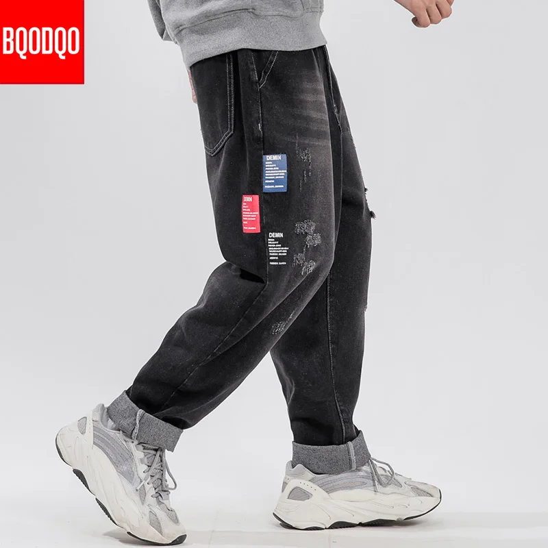 Джинсы хип хоп Синие рваные мешковатые джинсы для мужчин черные осенние уличные
