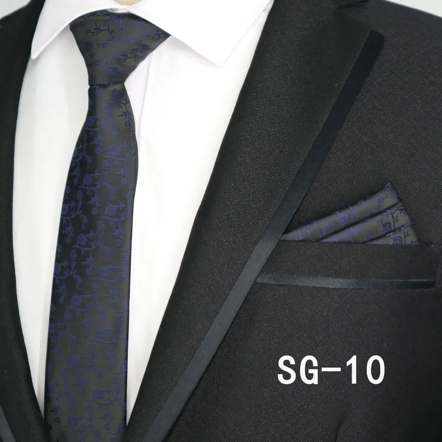 6 см мужской галстук набор Карманный квадратный Полосатый горошек Пейсли мужские галстуки тонкий соответствующий платок узкий галстук на шею Бизнес Свадьба вечеринка - Цвет: SMT03-HJL-SG-10