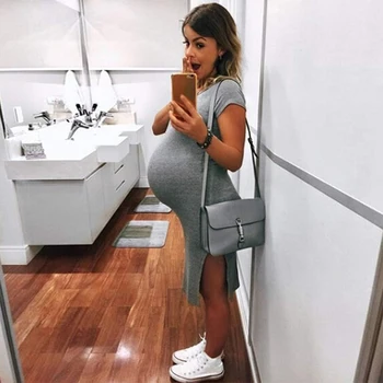 

Summer Maternity Dresses for Pregnant Short Sleeve Solid Clothes Pregnancy Casual Clothes for Women Dress vetement femme S-2XL