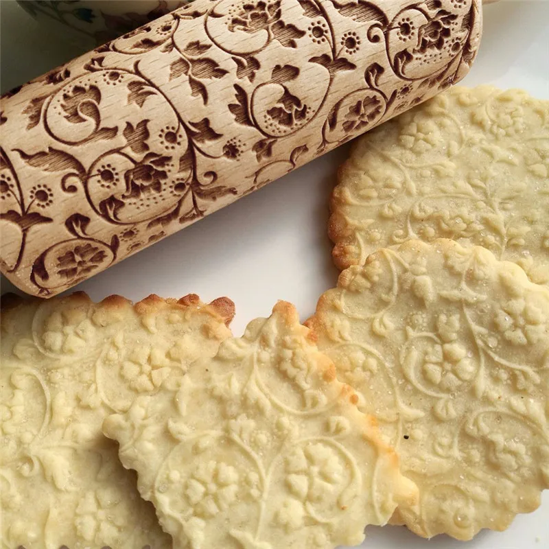 rolling pin Christmas Rolling Pin Engraved Carved Wood Embossed Rolling Pin Kitchen Tool rouleau patisserie motif #4D11 (6)