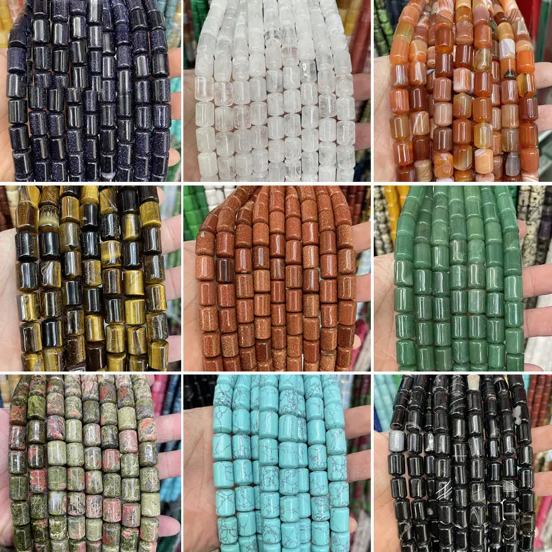 Natural Stone 10x14mm Tube Loose Spacer Beads For Jewelry Making Rose Quartzs Tiger Eye Red Carnelian Picture Jaspers Sandstone
