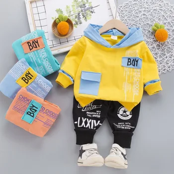 

High quality girl clothing set 2020 new autumn fashion Long Sleeve hooded color matching tops+ pants kid children clothing 2-7y