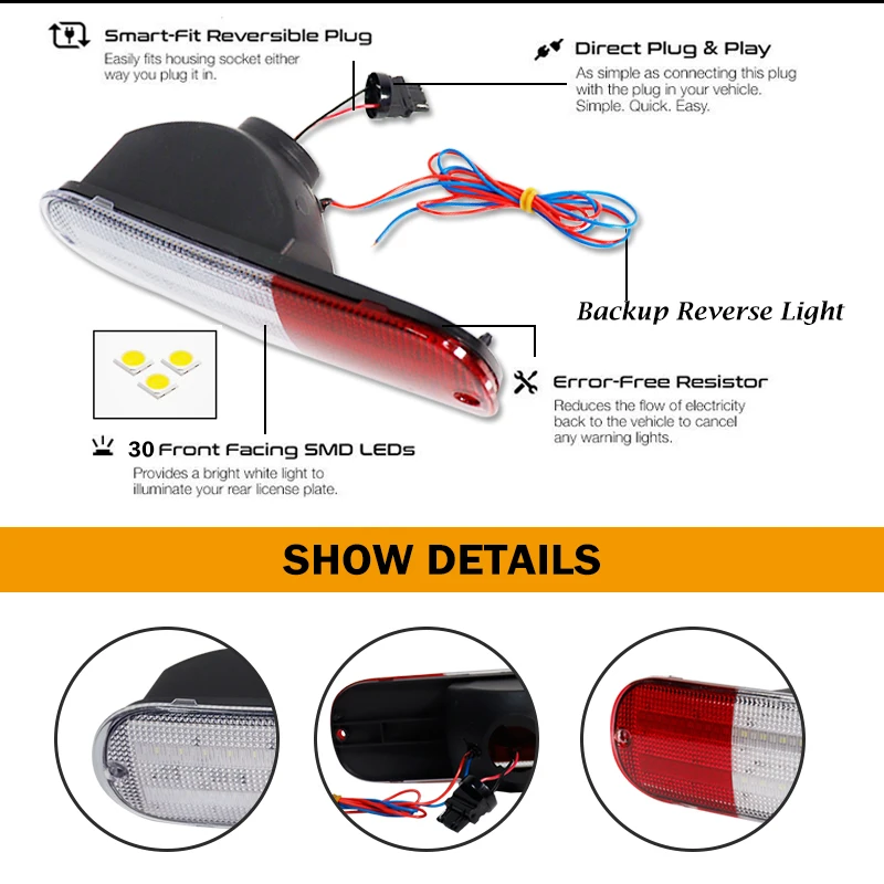 iJDM LED Bumper Reflector Lights For Chrysler PT Cruiser Full Red LED Tail Light/Brake & Rear Fog Light as white Reverse Light