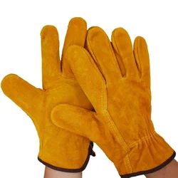 Gants de soudage en cuir de vache jaune, paire/ensemble, ignifuges, durables, Anti chaleur, de travail, de sécurité pour le soudage du métal, outils à main 