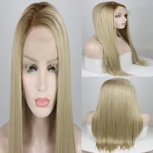 Bombshell коричневые корни Омбре блонд прямые синтетические волосы 13*3 парик фронта шнурка термостойкие волокна боковое расставание для женщин парики