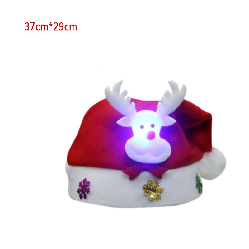 Рождественская шляпа Светодиодный светильник мультфильм Санта Клаус/Лось/Снеговик Рождественская шапка для взрослых детей