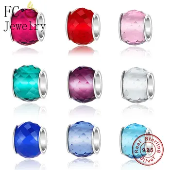 

FC Jewelry Fit Original Brand Charm Bracelet 925 Silver Transparent Pink Facets Murano Lampwork Glass Bead Making Berloque NEW