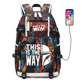 

2020 Star war Mandalorian Backpack laptop school bag this is the way Men Travel bags USB Oxford Backpacks For Men