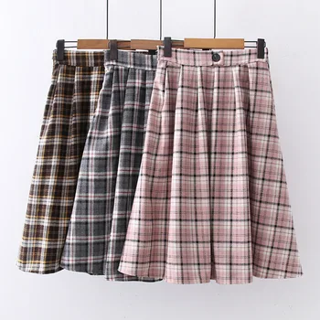

British Plaid Graduation Gown A Line Comfortable Wool High Waist Pleated Skirt Japanese Harajuku Lattice Women's Clothes
