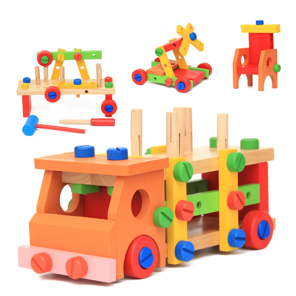 

Wooden Blocks Disassembly Screw Nut Car Toys Early Education Multi-function Children Spell Plug Toy For Children Assembled Gifts