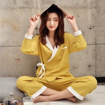 

2020 Brand Women Kimono Pyjamas Sets Elegant Cotton Home Sleepwear Clothing Pajamas Suit Female Spring Japanese Kimono Pajama