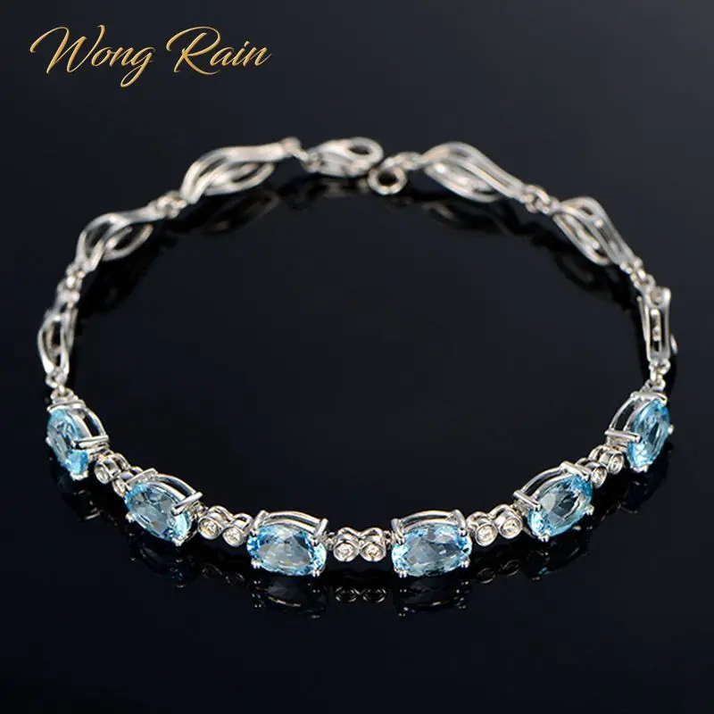 Wong Rain трендовый 100% 925 Стерлинговое Серебро Аквамариновый драгоценный камень